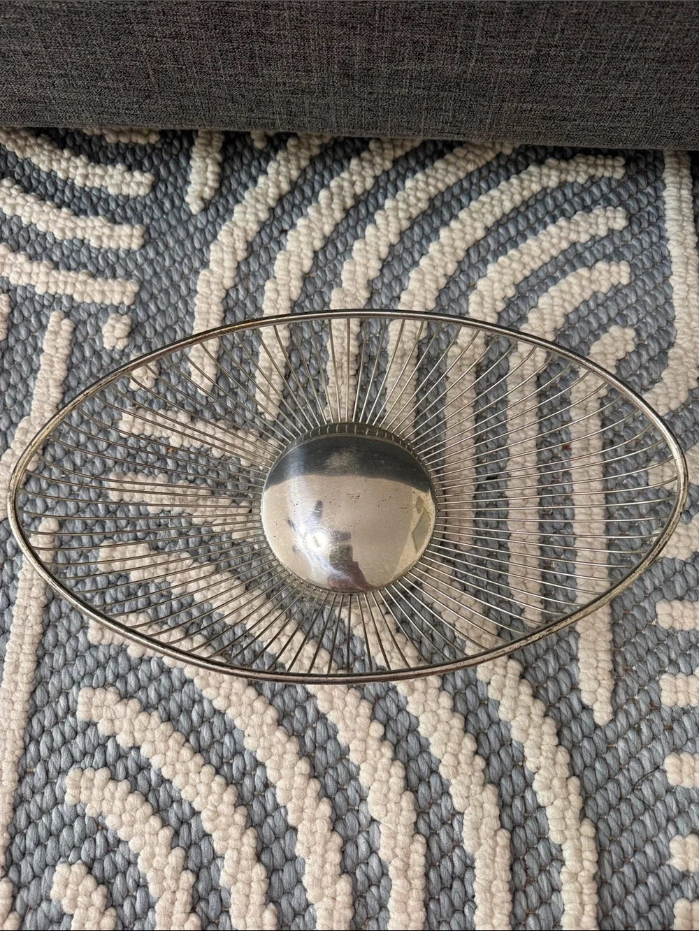 Vintage MP Italy Silver Plated MCM Sunburst Wire Basket 13”